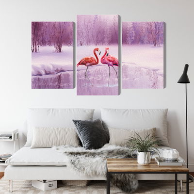 Ljuddämpande tavla - Flamingos against a purple