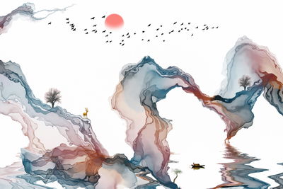 Ljuddämpande tavla - Colourful abstract landscape