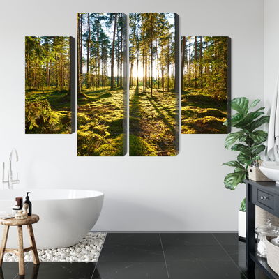 Ljuddämpande tavla - Forest landscape with sunset