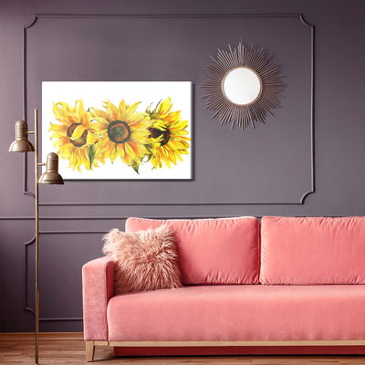 Ljuddämpande tavla - Three sunflowers on a white