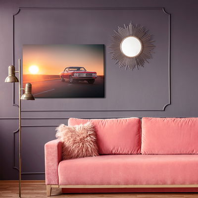 Ljuddämpande tavla - Retro car and sunset