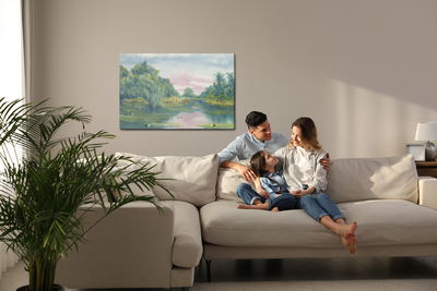 Ljuddämpande tavla - Forest over the water