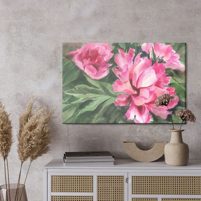 Ljuddämpande tavla - Peonies in leaves