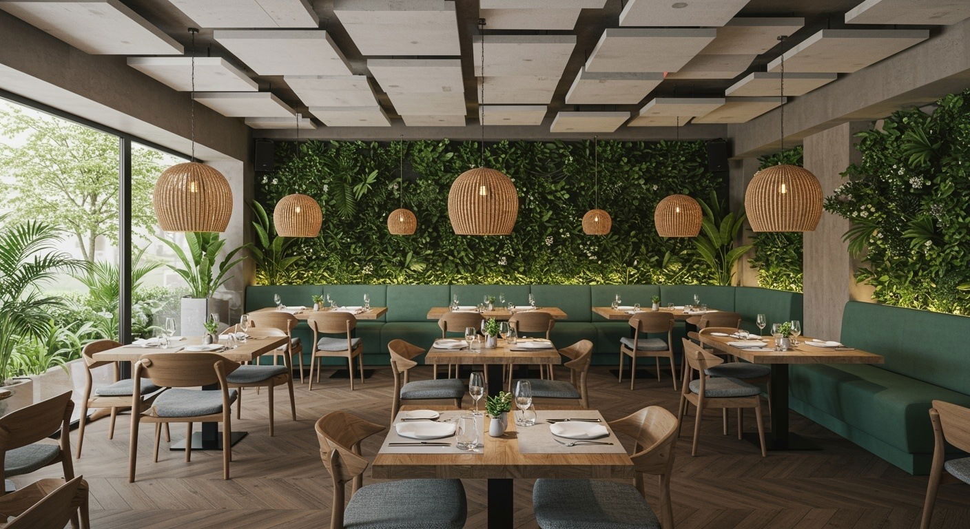 Ljudabsorbera ett tak i restaurangmiljö