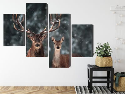 Ljuddämpande tavla - Deer and doe in the 3d forest