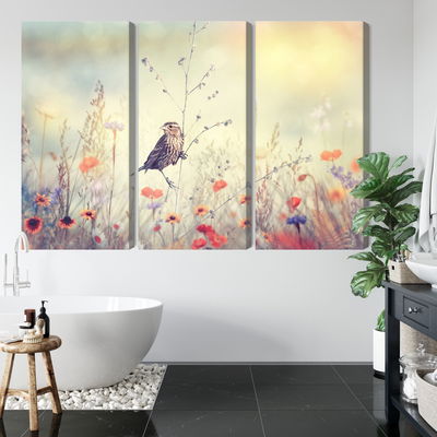 Ljuddämpande tavla - A bird among wild flowers