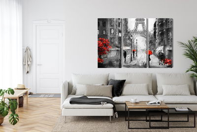 Ljuddämpande tavla - People with red umbrellas