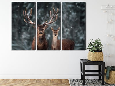 Ljuddämpande tavla - Deer and doe in the 3d forest