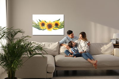 Ljuddämpande tavla - Sunflowers with green leaves