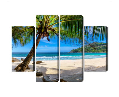 Ljuddämpande tavla - Tropical beach with 3d palm