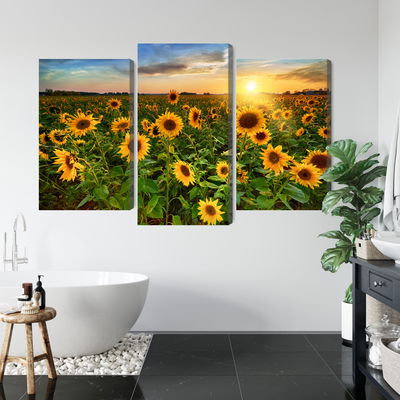 Ljuddämpande tavla - Sunflower field at sunset 3d