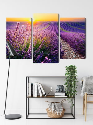 Ljuddämpande tavla - Lavender field at sunset 3d