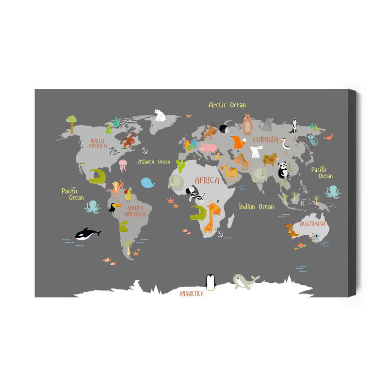 Ljuddämpande tavla - World map with animals