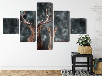 Ljuddämpande tavla - Deer and doe in the 3d forest