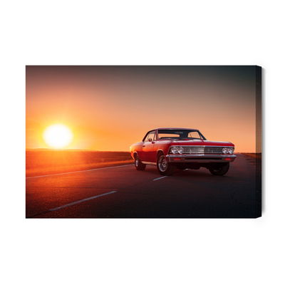 Ljuddämpande tavla - Retro car and sunset