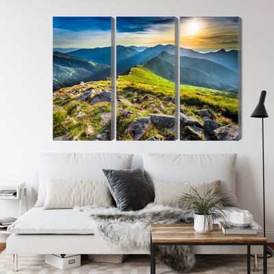 Ljuddämpande tavla - Sunset in the mountains 3d
