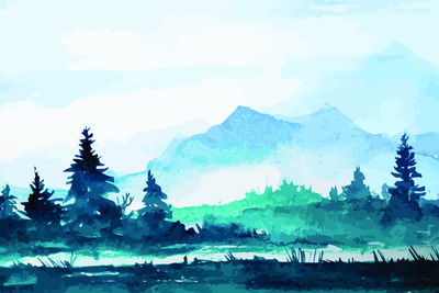 Ljuddämpande tavla - Watercolor mountain landscape