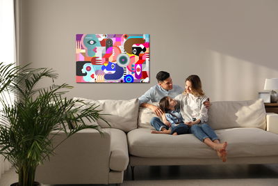 Ljuddämpande tavla - Abstract colorful faces