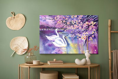 Ljuddämpande tavla - Swans and flowers