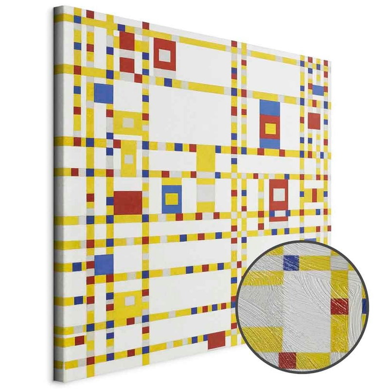 Produktvy av Piet mondrian broadway. En rund detaljförstoring visar den strukturerade gelytan.