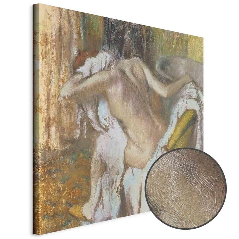 Produktvy av Edgar degas woman drying. En rund detaljförstoring visar den strukturerade gelytan.