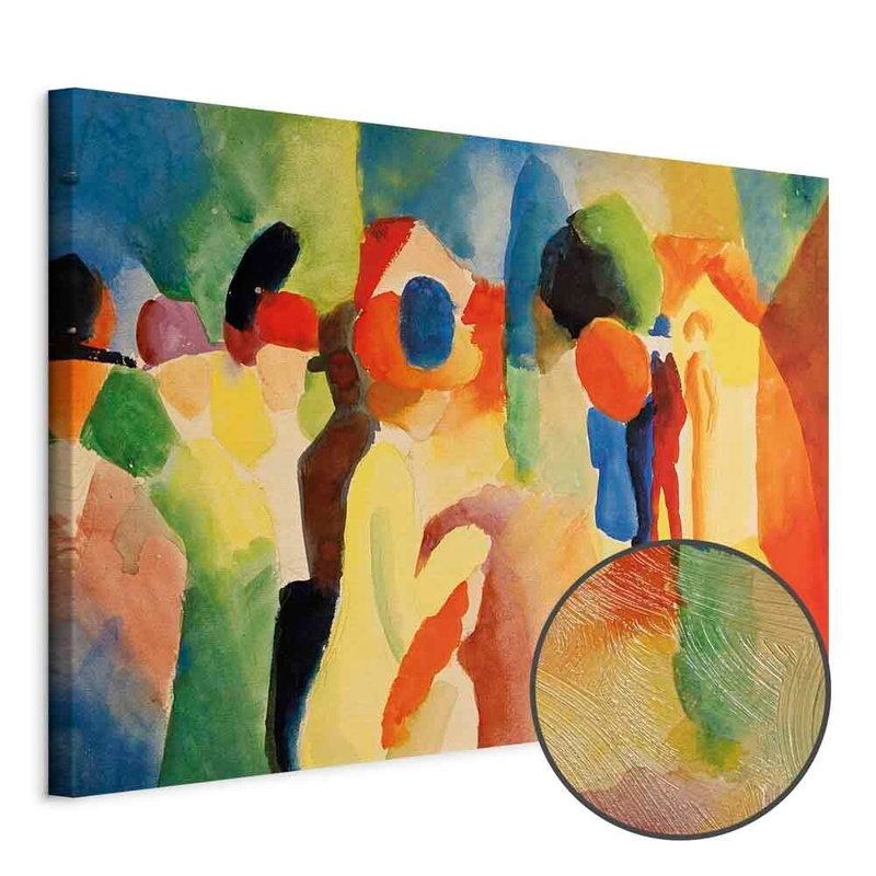 Produktvy av August macke with a yellow. En rund detaljförstoring visar den strukturerade gelytan.