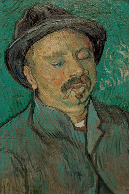 Vooraanzicht van Vincent van gogh portrait of. De volledige gedrukte compositie is te zien zonder het schuine productaanzicht of de detailopname van het geloppervlak.