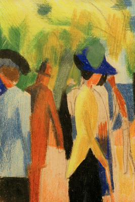 Vooraanzicht van August macke walker under. De volledige gedrukte compositie is te zien zonder het schuine productaanzicht of de detailopname van het geloppervlak.