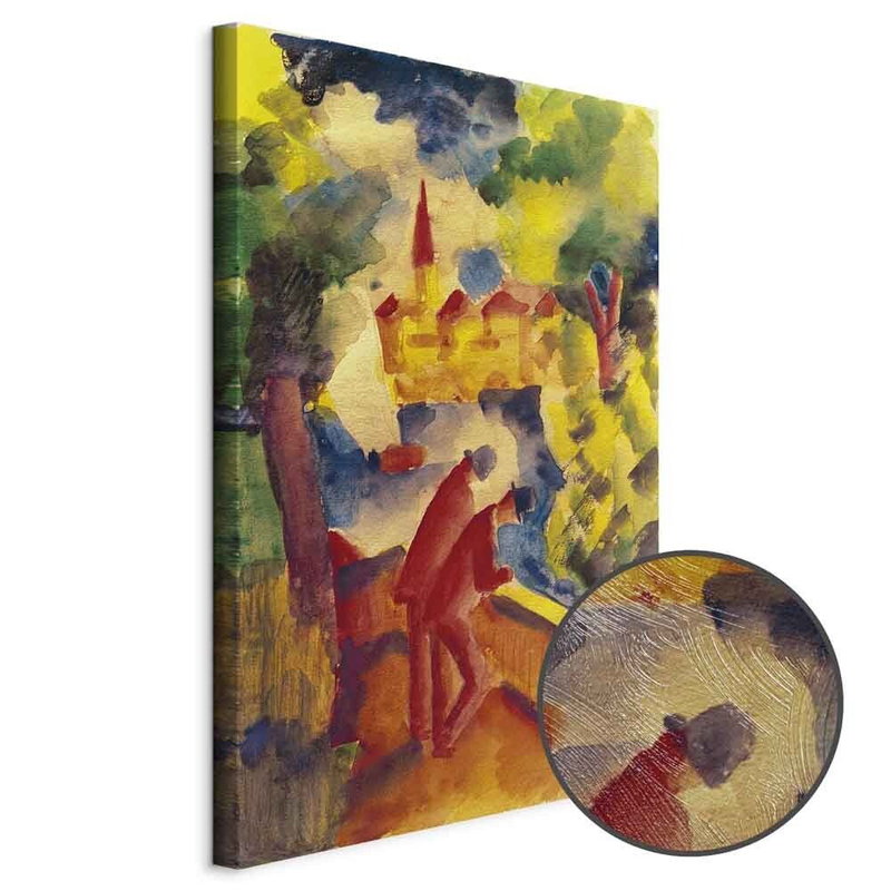 Produktvy av August macke men on the road. En rund detaljförstoring visar den strukturerade gelytan.