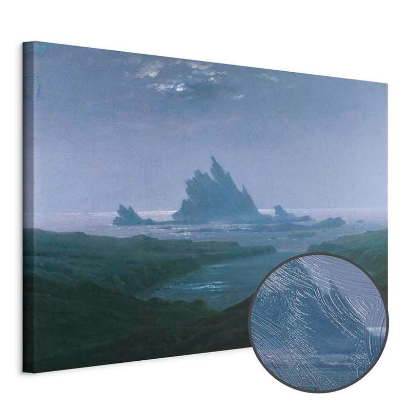 Produktvy av Caspar david friedrich cliff. En rund detaljförstoring visar den strukturerade gelytan.