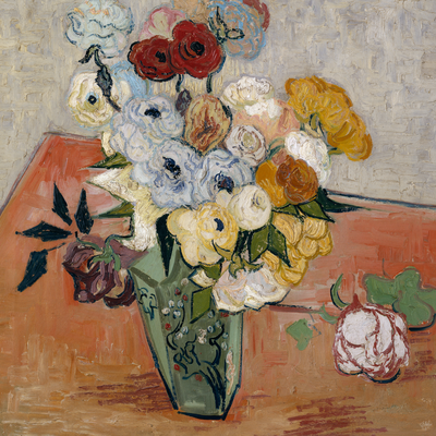 Vooraanzicht van Vincent van gogh stilllife. De volledige gedrukte compositie is te zien zonder het schuine productaanzicht of de detailopname van het geloppervlak.