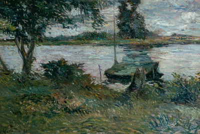 Vooraanzicht van Paul gauguin flu ufer. De volledige gedrukte compositie is te zien zonder het schuine productaanzicht of de detailopname van het geloppervlak.