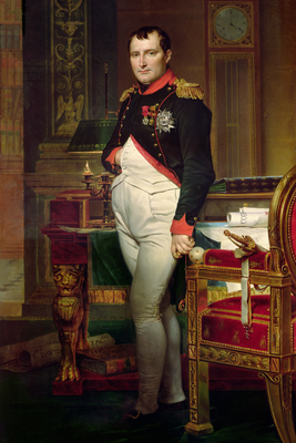 Vooraanzicht van Jacques-louis david napoleon. De volledige gedrukte compositie is te zien zonder het schuine productaanzicht of de detailopname van het geloppervlak.