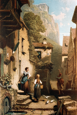 Vooraanzicht van Carl spitzweg im dachst. De volledige gedrukte compositie is te zien zonder het schuine productaanzicht of de detailopname van het geloppervlak.