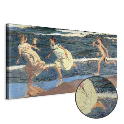 Schuin productaanzicht van Joaqu n sorolla y bastida. Het motief loopt door over de randen van het canvas. Een ronde detailopname toont het reliëf van het geloppervlak.