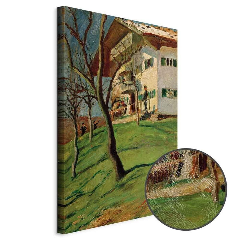 Produktvy av August macke unser häuschen. En rund detaljförstoring visar den strukturerade gelytan.