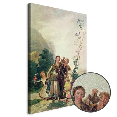 Schuin productaanzicht van Francisco goya spring or the. Het motief loopt door over de randen van het canvas. Een ronde detailopname toont het reliëf van het geloppervlak.