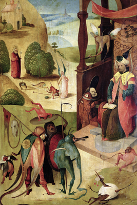 Vooraanzicht van Hieronymus bosch st james. De volledige gedrukte compositie is te zien zonder het schuine productaanzicht of de detailopname van het geloppervlak.