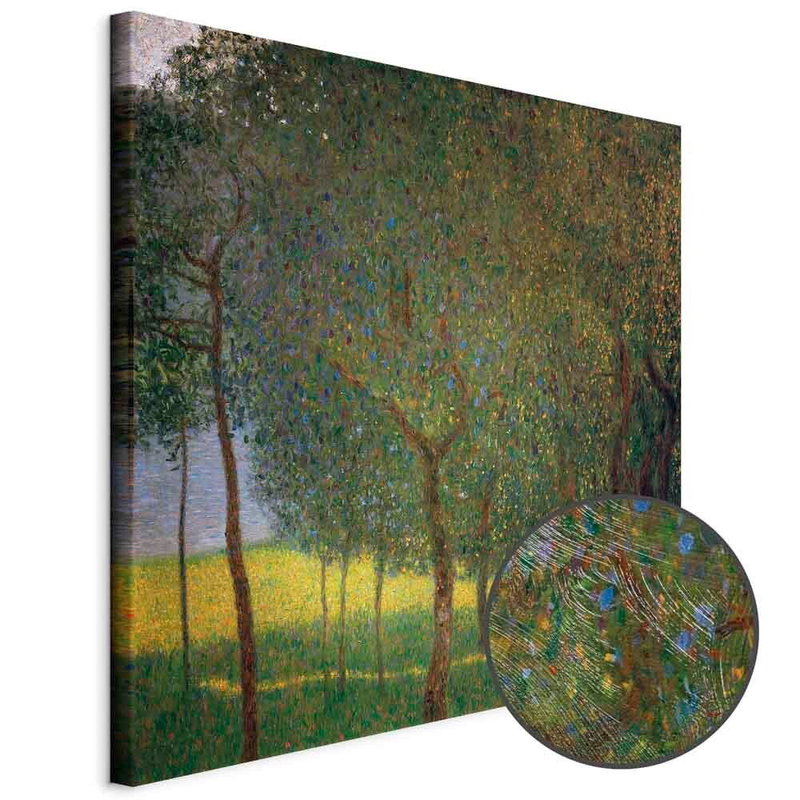 Produktvy av Gustav klimt fruit trees on. En rund detaljförstoring visar den strukturerade gelytan.