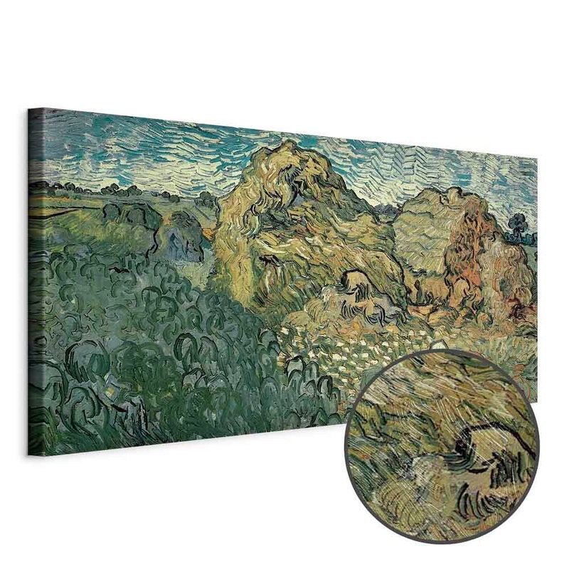 Produktvy av Vincent van gogh field with. En rund detaljförstoring visar den strukturerade gelytan.