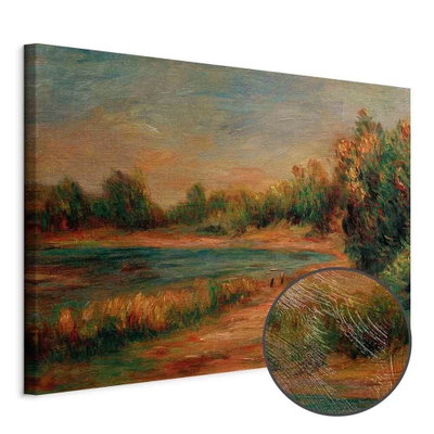 Schuin productaanzicht van Pierre-auguste renoir. Het motief loopt door over de randen van het canvas. Een ronde detailopname toont het reliëf van het geloppervlak.