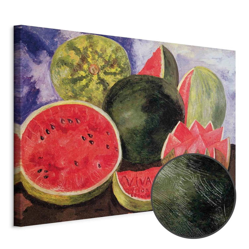 Produktvy av Frida kahlo viva la vida. En rund detaljförstoring visar den strukturerade gelytan.