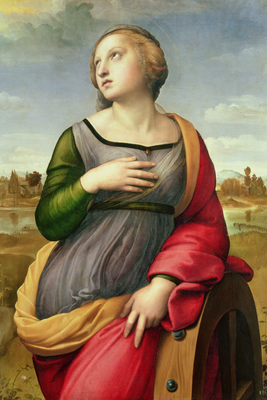 Vooraanzicht van Rafael santi st catherine of. De volledige gedrukte compositie is te zien zonder het schuine productaanzicht of de detailopname van het geloppervlak.