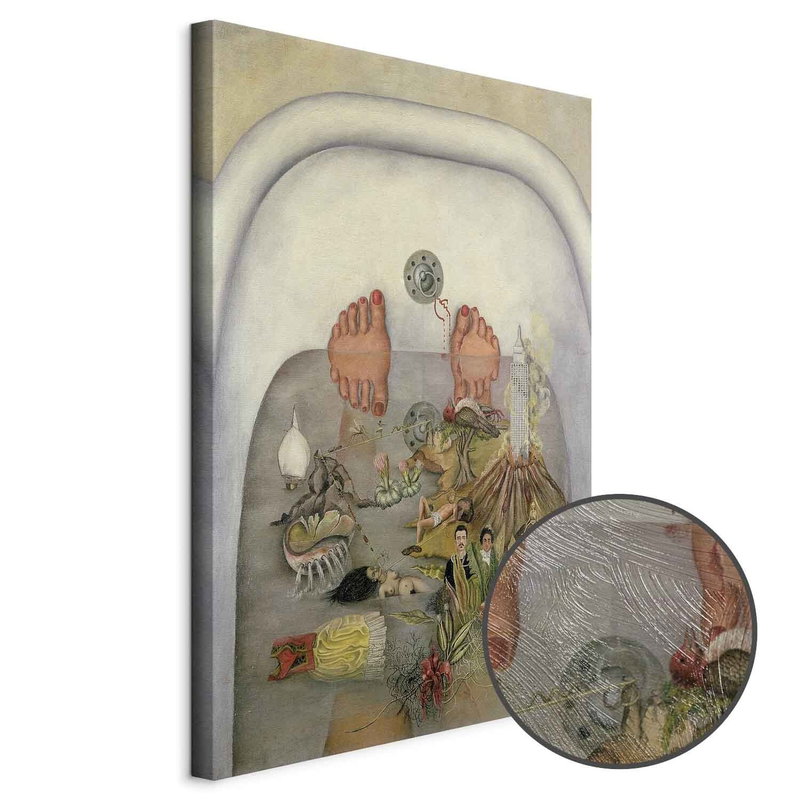 Produktvy av Frida kahlo what the water. En rund detaljförstoring visar den strukturerade gelytan.