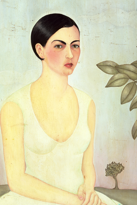 Vooraanzicht van Frida kahlo the white lady. De volledige gedrukte compositie is te zien zonder het schuine productaanzicht of de detailopname van het geloppervlak.