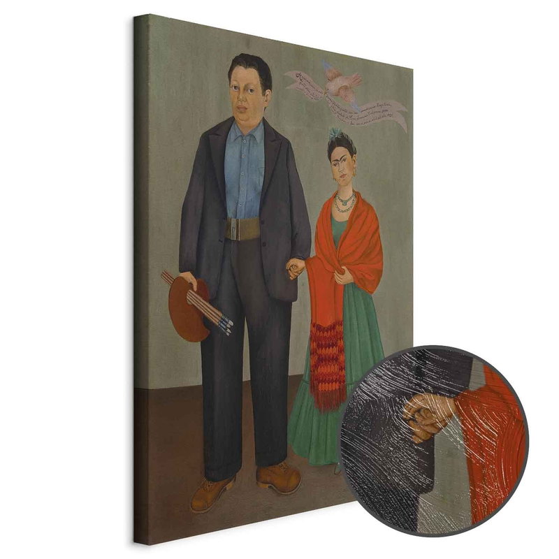 Produktvy av Frida kahlo frida and diego. En rund detaljförstoring visar den strukturerade gelytan.