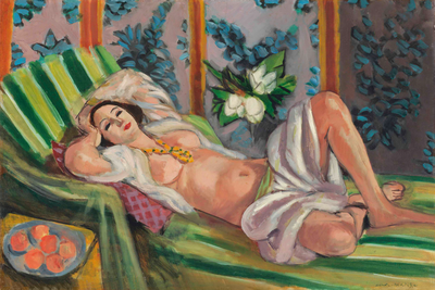 Vooraanzicht van Henri matisse reclining. De volledige gedrukte compositie is te zien zonder het schuine productaanzicht of de detailopname van het geloppervlak.