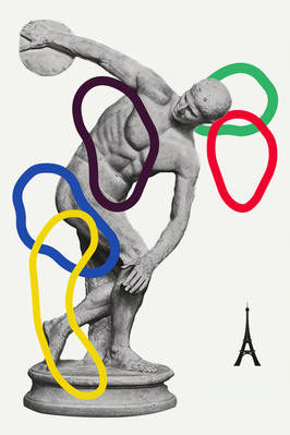 Vooraanzicht van Collage graphic. De volledige gedrukte compositie is te zien zonder het schuine productaanzicht of de detailopname van het geloppervlak.