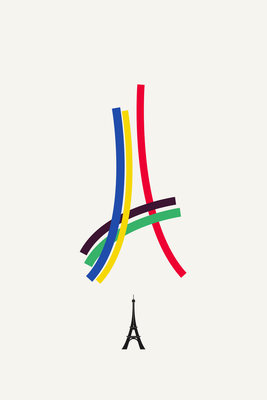 Vooraanzicht van Eiffel tower - colorful. De volledige gedrukte compositie is te zien zonder het schuine productaanzicht of de detailopname van het geloppervlak.