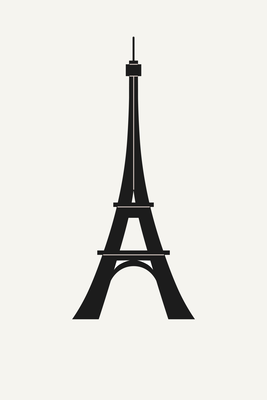 Vooraanzicht van Eiffel tower simple graphics. De volledige gedrukte compositie is te zien zonder het schuine productaanzicht of de detailopname van het geloppervlak.